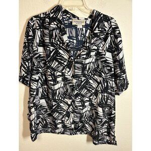 VTG DONNKENNY Women Blouse Business Casual Granny Black White Sz 2XL